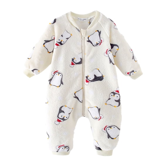 SuTry Children's Thickened Warm Long Jumpsuit for Boys Girls Color Block Long Sleeve Romper Soft Cozy Fabric Suitable Homewear(Beige,12 Months)