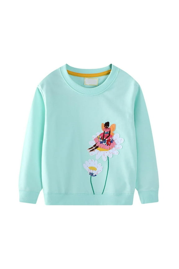 Children's Western Style Tops Printing Trendy Long Sleeve Round Neck Pullover Sweater Easy Wearing Suitable for Daily Wear(Light Blue,5 Years)