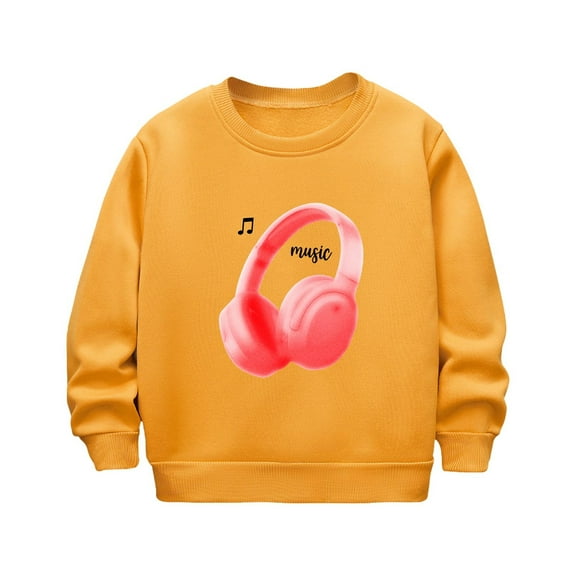 SuTry Children's Western Style Tops Printing Trendy Long Sleeve Round Neck Pullover Sweater Easy Wearing Suitable for Daily Wear(Yellow#3,2 Years)