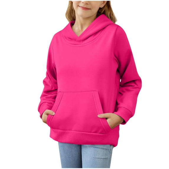 SuTry Children's Winter Hoodie Solid Color Casual Sports Long Sleeve Blouses Warmth Thick Comfy Material for Cold Weather Wearing Tops(Hot Pink#1,11-12Years)