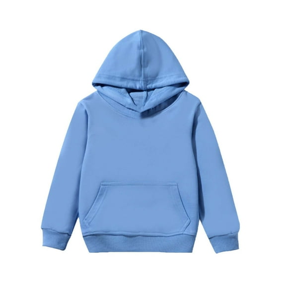 SuTry Children's Winter Hoodie Solid Color Casual Sports Long Sleeve Blouses Warmth Thick Comfy Material for Cold Weather Wearing Tops(Light Blue,9 Years)
