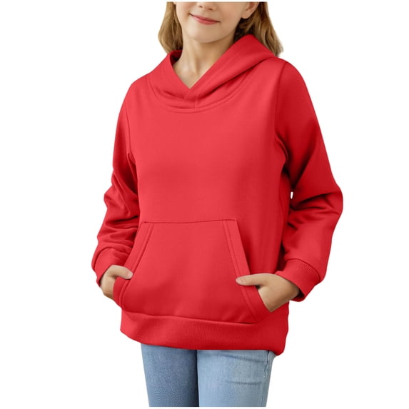 SuTry Children's Winter Hoodie Solid Color Casual Sports Long Sleeve Blouses Warmth Thick Comfy Material for Cold Weather Wearing Tops(Red#1,3-4 Years)