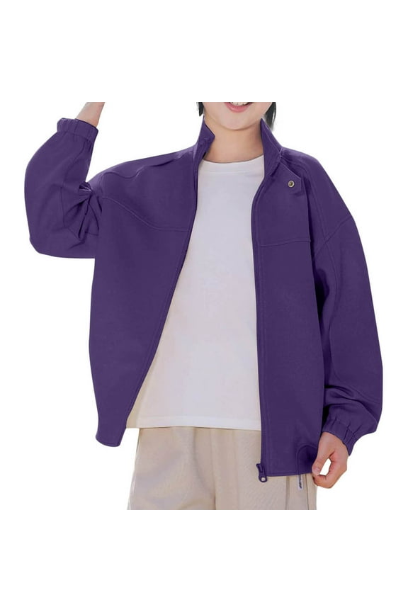 Children's Winter Long Sleeved Sportswear Casual Jacket Long Sleeves for Arm Coverage Winter Material Blocks Suit Sportswear(Purple,5-6Years)