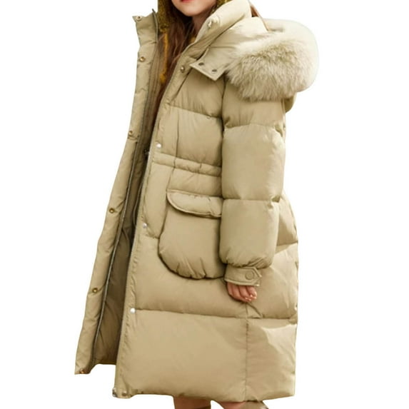 SuTry Children's Winter Solid Color down Jacket 2025 Trendy Mid-Length Long Sleeved Hooded Blouses down Material for Warmkeeping(Army Green#6,13-14Years)
