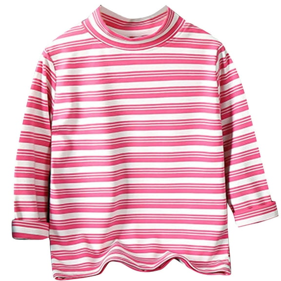 SuTry Children's Winter Tops Solid Color Velvet Long Sleeved Round Neck Middle Collar Blouses for Kids Soft Comfy Material Warmth(Pink#2,2-3Years)