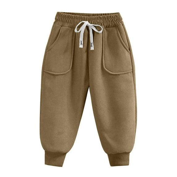 SuTry Children's Winter Trousers Solid Color Velvet Warm Elastic Waistband Ankle Binding Long Pants for Kids Cozy Warmth Wear(Coffee#1,11 Years)