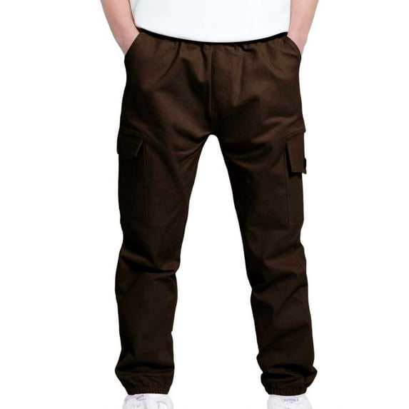 SuTry Childrens 4-13years Sports Cargo Pants Stretch Elastic Waist Twill Joggers School Designed Growing Kids Trousers(Brown,8 Years)