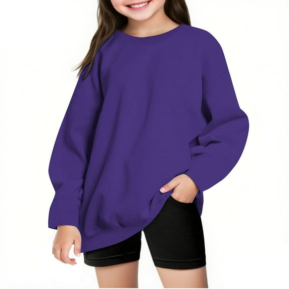 SuTry Fall Winter Children's Tops Fleece Thickened Sweater Warm Long Sleeve Round Neck Outer Wear for Boys and Girls Casual Capless(Purple#2,13 Years)