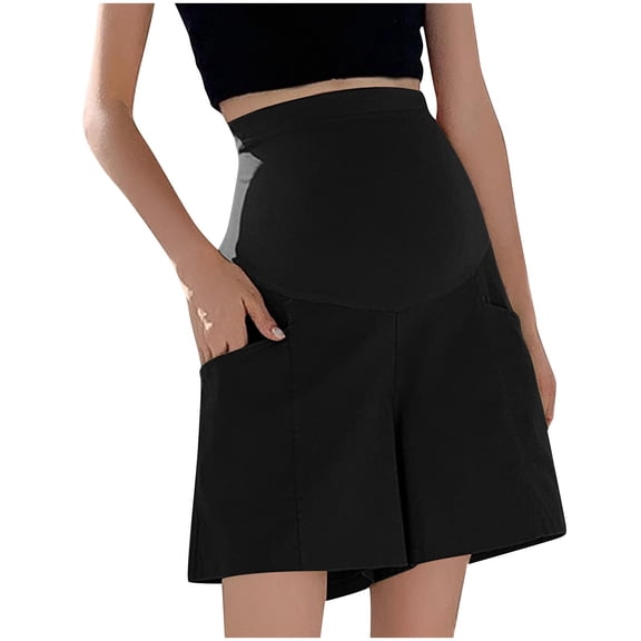 SuTry Fashion Pregnant Women's Short Pants Breathable High Waist Adjustable Printed Leggings High Waist Offers Belly Support Plus Size(Black#3,M)