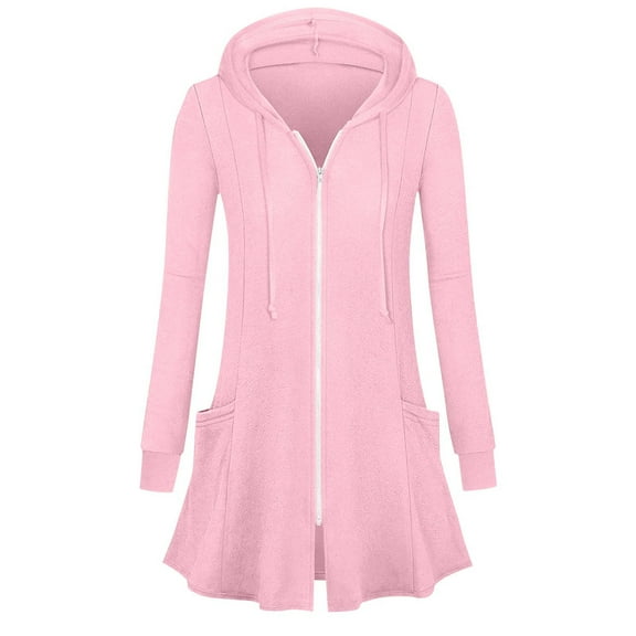 SuTry Fashion Women's Mid-Long Length Blouses Casual Long Sleeve Hooded Sweatshirt Suitable for Outings and Relaxed Blouses(Pink,S)