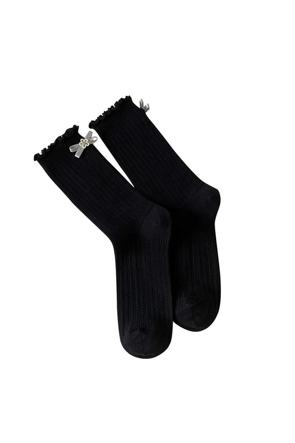 Fashion Women's Pile Socks Solid Color Light Thin Ice Silk Sweat Absorption Middle Length Cool Feel Wearing(Black#4,Free Size)