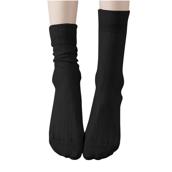 SuTry Fashion Women's Pile Socks Solid Color Light Thin Ice Silk Sweat Absorption Middle Length Cool Feel Wearing(Black,Free Size)
