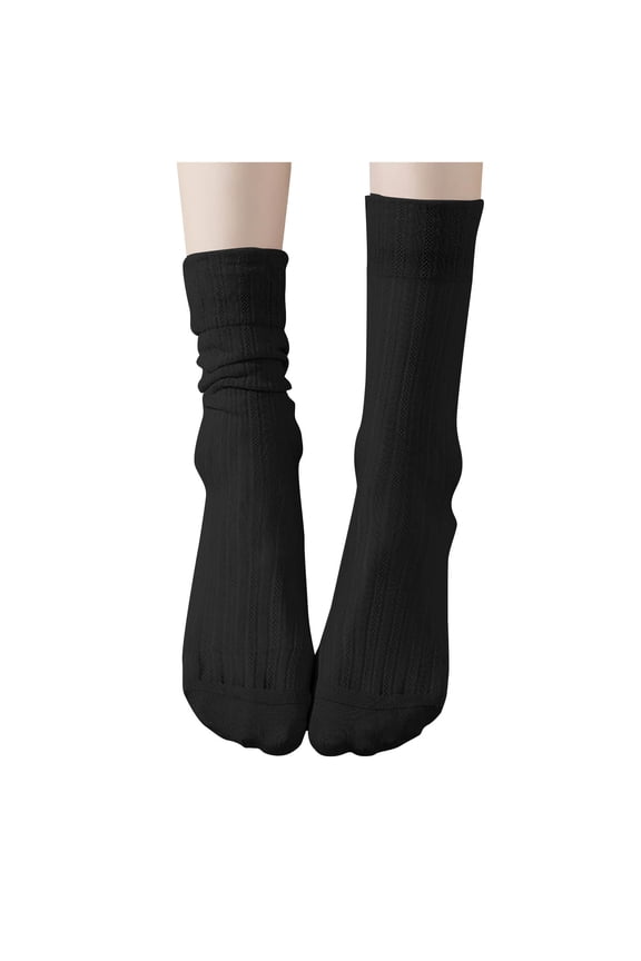 Fashion Women's Pile Socks Solid Color Light Thin Ice Silk Sweat Absorption Middle Length Cool Feel Wearing(Black,Free Size)