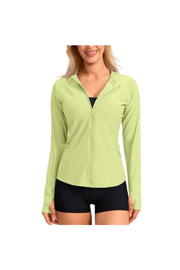 Full Zip Sun Jacket for Women Raglan Sleeves with Side Pockets Thumb Holes UV Protection Lightweight Athletic Workout Jacket