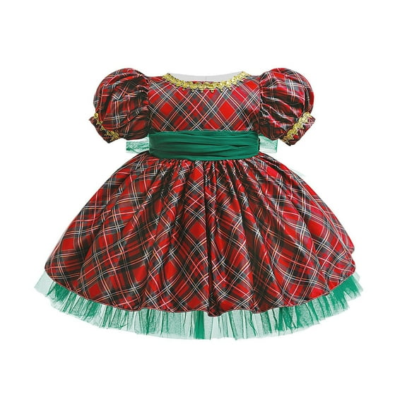 SuTry Girls Christmas Embroidery Long Sleeve Dress Bow Collar Holiday Party Puffed Dress Festive Performance Outfit for Kids 6 Months-3 Years(Red#2,6 Months)
