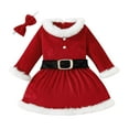 thumbnail image 1 of SuTry Girls Christmas Party Dress Long Sleeve Round Neck Solid Color with Bow Belt and Hairband Set Fall Winter Plush Funny Christmas Clothing for Kids 1-6 Years(Red,3 Years), 1 of 9
