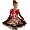 thumbnail image 1 of SuTry Girls Christmas Printed Long Sleeve Twirly Skater School Recital Dress Long Sleeve Round Neck Dress for Kids 4-15 Years(Multicolor#3,10-11 Years), 1 of 5