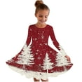 thumbnail image 1 of SuTry Girls Christmas Printed Long Sleeve Twirly Skater School Recital Dress Long Sleeve Round Neck Dress for Kids 4-15 Years(Multicolor,6-7 Years), 1 of 5