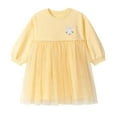 thumbnail image 1 of SuTry Girls' Cute Princess Dress Leisure Printing Hemline Mesh Long Sleeved Square Neck Dress Comfy Breathable Fabric for Daily Wear(Yellow,2 years), 1 of 6