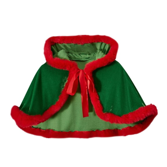 SuTry Girls Solid Color Hooded Cape Dress Plush Christmas Performance Fleece Lined Holiday Party Cloak Outfit for Kids 5-15 Years(Green,Free Size)