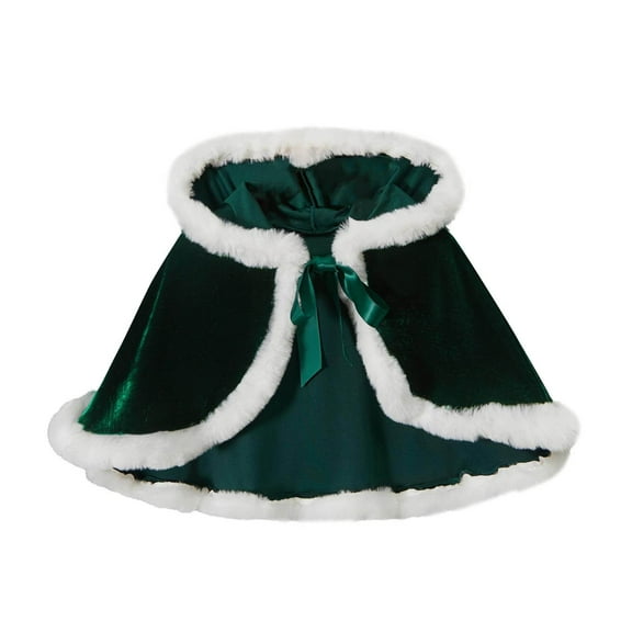 SuTry Girls Solid Color Hooded Cape Dress Plush Christmas Performance Fleece Lined Holiday Party Cloak Outfit for Kids 5-15 Years(White,Free Size)