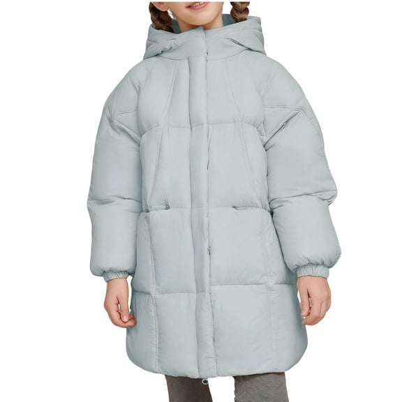 SuTry Girls Solid Color Thickened Hooded Windproof Down Cotton Jacket Warm Fall Winter Coat Outerwear for Kids 3-10 Years(Blue,3-4 Years)