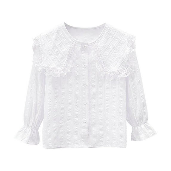 SuTry Girls' Trendy Shirt Spring Fall Lace Detail Long Sleeved Ribbed Cuffs Base Top for Touch Warmth Layering or Wear for Daily(White#4,11 Years)