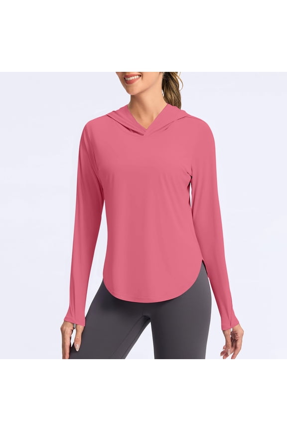 Hooded Long Sleeve Sun Shirt UV Protection Long Sleeve Top with Thumb Holes Casual Breathable for Women Daily Outdoor Wear Shirt