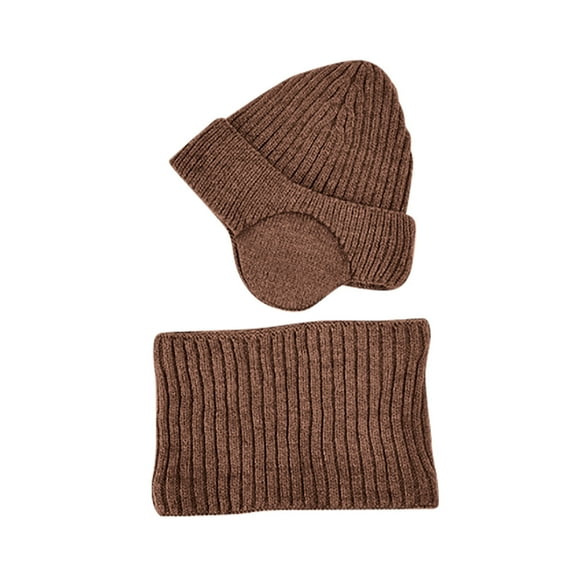 SuTry Kids 3 PC Hat Set Knitted Hat Scarf Set Snowflake Woolen Soft Fashion Winter Outdoor Set(Coffee,4-10 Years)