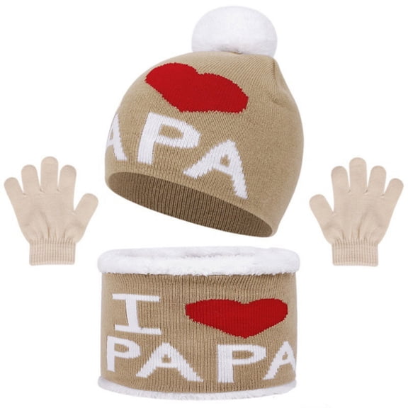 SuTry Kids 3 PC Hat Set Knitted Hat,Scarf and Gloves Set Snowflake Woolen Soft Fashion Winter Outdoor Set(Khaki,2-8 Years)