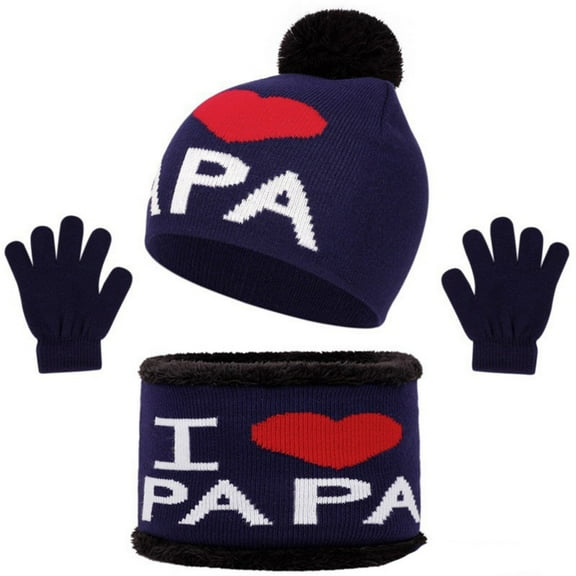 SuTry Kids 3 PC Hat Set Knitted Hat,Scarf and Gloves Set Snowflake Woolen Soft Fashion Winter Outdoor Set(Navy,2-8 Years)