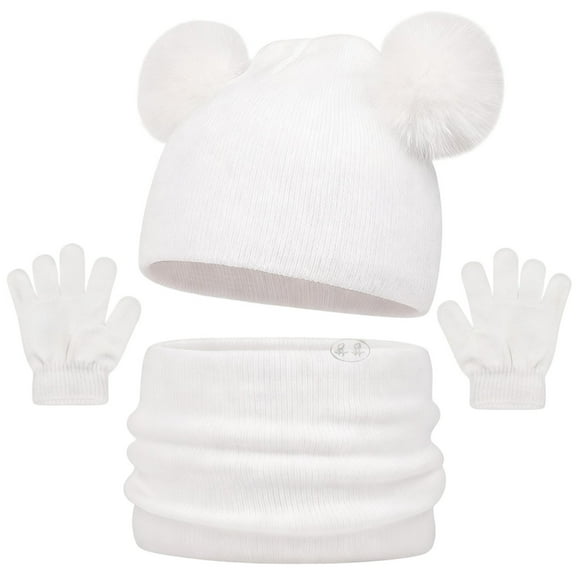 SuTry Kids 3 PC Hat Set Knitted Hat,Scarf and Gloves Set Snowflake Woolen Soft Fashion Winter Outdoor Set(White,2-12 Years)