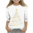 thumbnail image 1 of SuTry Kids Christmas Shirts 3/4 Length Sleeve Hoodless Tops Funny Christmas Print Crew Neck Holiday Tops Pullover for Children 3-12 Years(White#2,10-11 Years), 1 of 3