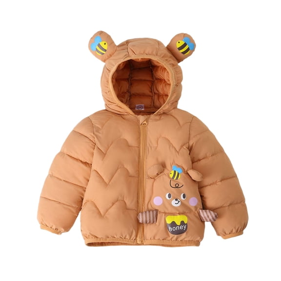 SuTry Kids Cute Bear Print Hooded Jacket Lightweight Thermal-Lined Pockets Winter Cozy Long Sleeve Jacket Everyday Wear for Boys Girls 1-8 Years(Coffee,2-3 Years)