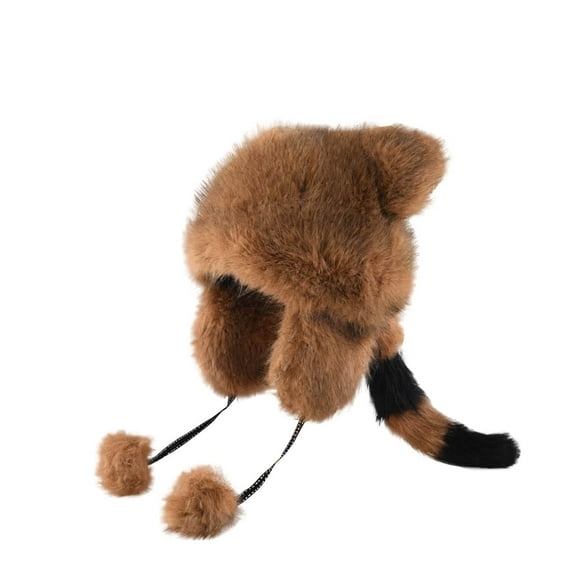 SuTry Kids Cute Raccoon Flap Ear Winter Hat Faux-Leather Plush Warm Windproof Fall Winter Cap Children Cold Weather Hat(Khaki,5-15 Years)