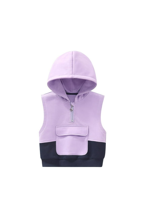 Kids Half Zip Hooded Vest Sleeveless Plush Fleece-Lined Fall Winter Casual Warm Outerwear Everyday Jacket for Boys Girls 1-7 Years(Purple,9 Months)