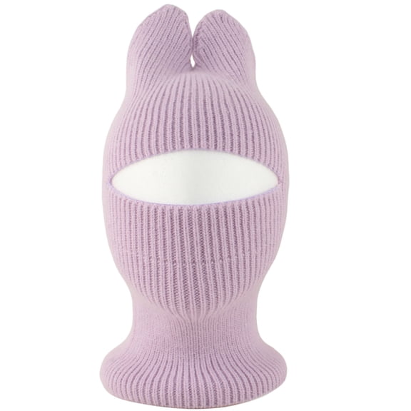 SuTry Kids Hat Solid Color Cute Cat Ear Knit Warm Face Cover Childrens Winter Fleece-Lined Hood Breathable Cold Weather Hat(Purple,4-12 Years)
