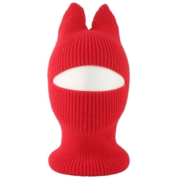 SuTry Kids Hat Solid Color Cute Cat Ear Knit Warm Face Cover Childrens Winter Fleece-Lined Hood Breathable Cold Weather Hat(Red,4-12 Years)