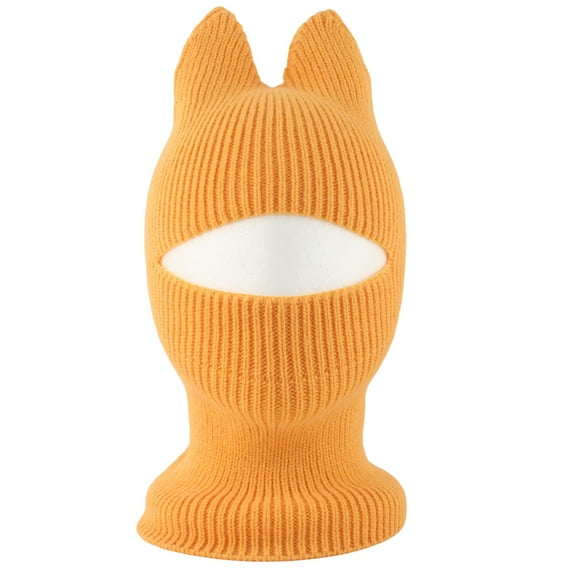 SuTry Kids Hat Solid Color Cute Cat Ear Knit Warm Face Cover Childrens Winter Fleece-Lined Hood Breathable Cold Weather Hat(Yellow,4-12 Years)