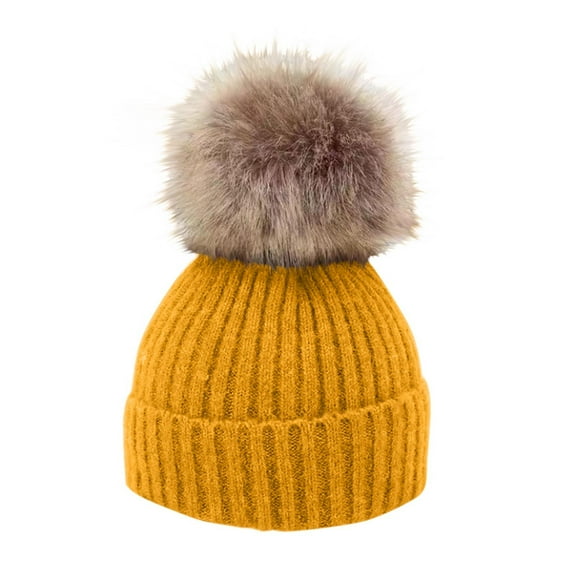 SuTry Kids Hat Solid Color Knit Beanie Hat and Scarf Thermal Fleece-Lined Winter Warm Cuffed Hat Infant Everyday Cold Weather Comfortable Hat Set(Yellow,1-6 Years)