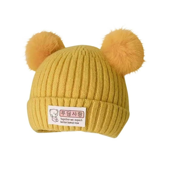 SuTry Kids Hat Solid Color Knit Beanie Hat and Scarf Thermal Fleece-Lined Winter Warm Cuffed Hat Infant Everyday Cold Weather Comfortable Hat Set(Yellow,1-6 Years)
