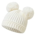 thumbnail image 1 of SuTry Kids Hat Solid Color Knit Beanie Thermal Fleece-Lined Winter Warm Cuffed Hat with Pom-Pom Infant Everyday Cold Weather Comfortable Hat(White,0-12 Months), 1 of 6