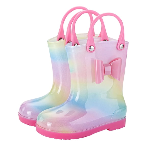 SuTry Kids Print High-Top Rain Boots Lightweight EVA Waterproof Wellies with Pull-On Handles Non-Slip Crystal Sole Water Shoes for Boys Girls 2-10 Years