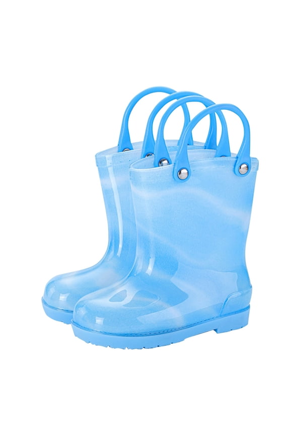Kids Print High-Top Rain Boots Lightweight EVA Waterproof Wellies with Pull-On Handles Non-Slip Crystal Sole Water Shoes for Boys Girls 2-10 Years
