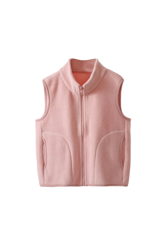Kids Solid Color Fleece Jacket Zip Thermal Warm Fall Winter Casual Tops with Pockets Everyday Outerwear for Children 1-15 Years(Pink,3 Years)