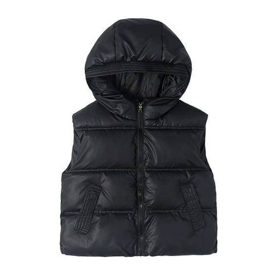 SuTry Kids Solid Color Hooded Sleeveless Lightweight Down Vest Warm Fall Winter Thermal Outerwear for Children 3-15 Years(Black#1,10-11 Years)