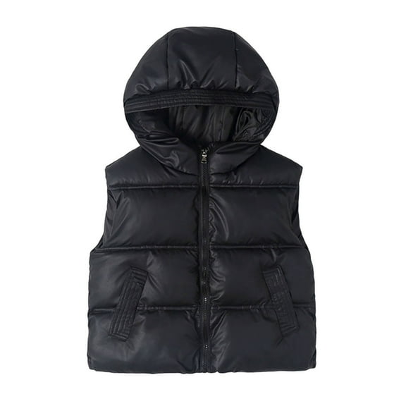 SuTry Kids Solid Color Hooded Sleeveless Lightweight Down Vest Warm Fall Winter Thermal Outerwear for Children 3-15 Years(Black#1,4-5 Years)