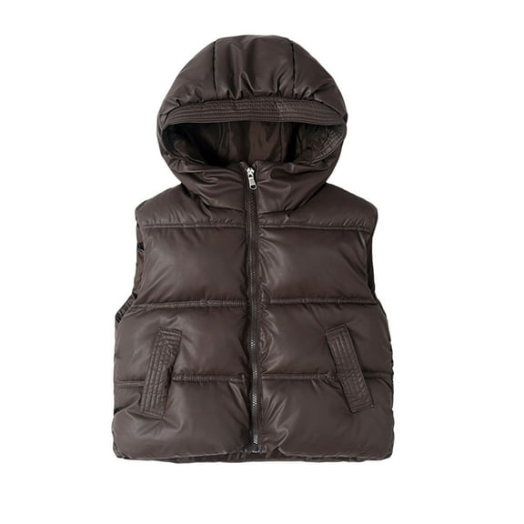 SuTry Kids Solid Color Hooded Sleeveless Lightweight Down Vest Warm Fall Winter Thermal Outerwear for Children 3-15 Years(Coffee#1,3-4 Years)