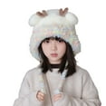 thumbnail image 1 of SuTry Kids Solid Color Knit Beanie with Cute Antlers Warm Plush Fleece-Lined Winter Hat for Christmas Holiday Headwear(White,4-10 Years), 1 of 5