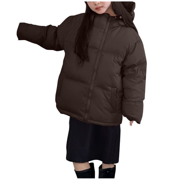SuTry Kids Solid Color Thickened Hooded Windproof Down Cotton Jacket Warm Fall Winter Coat Outerwear for Children 5-15 Years(Coffee,5-6 Years)